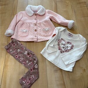 Little Lass White Long Sleeve Tee with Pink & Purple Floral Heart